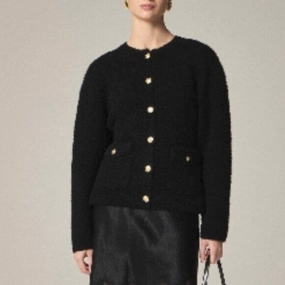 J. Crew Jackets & Blazers - J. Crew Women's M Black Cinched-waist Fuzzy sweater-jacket w/ Gold buttons CG790